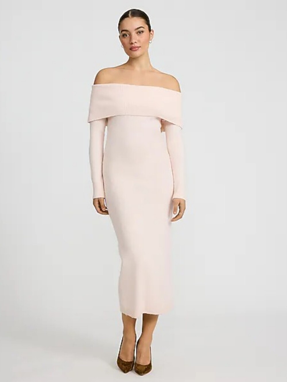 Express Blush Off-Shoulder Long Sleeve Midi Dress